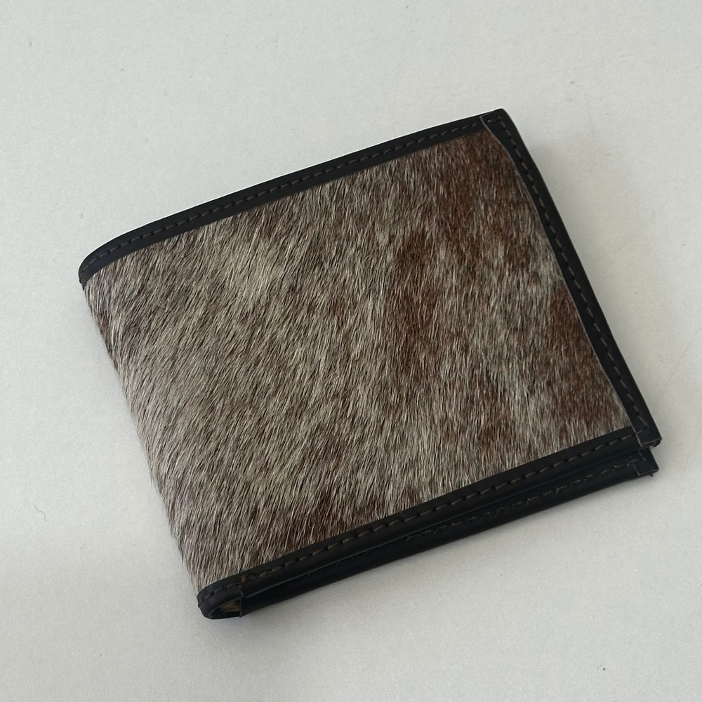 Artisan Handmade Leather Bifold Wallet Brown Pony Hair Mens